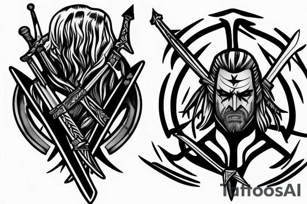 Witcher signs with two swords tattoo idea