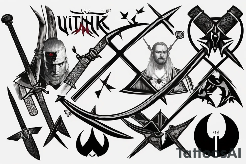 Witcher signs with two swords tattoo idea