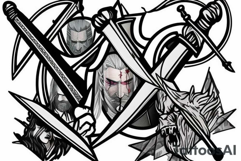 Witcher signs with two swords tattoo idea
