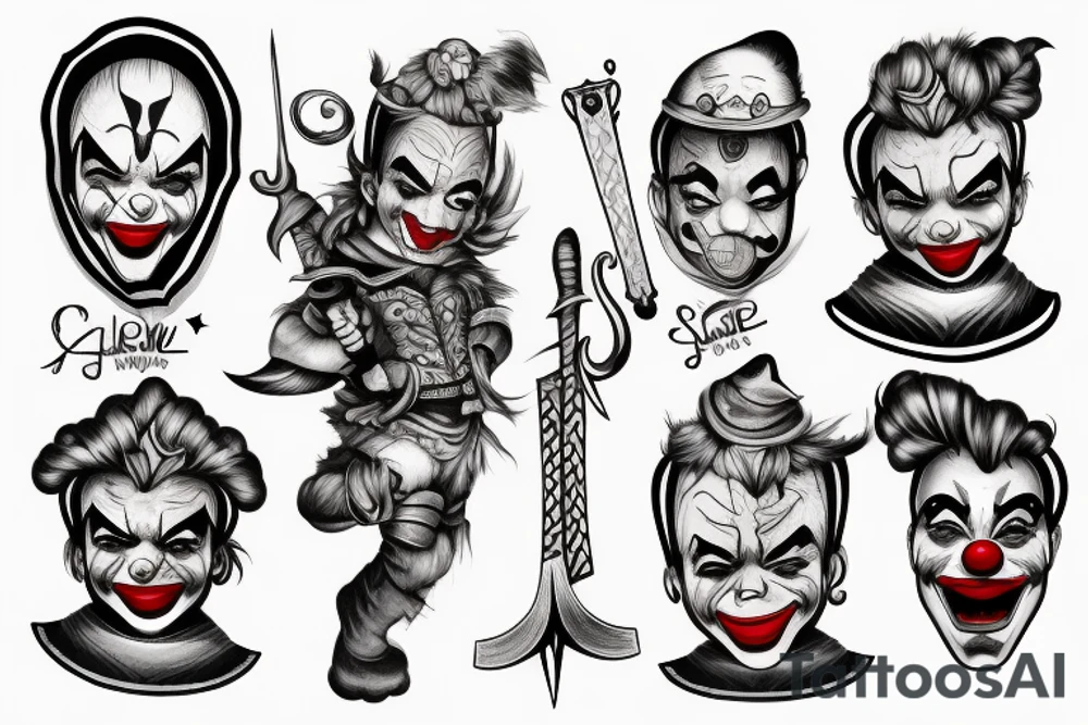 Clown with sword tattoo idea