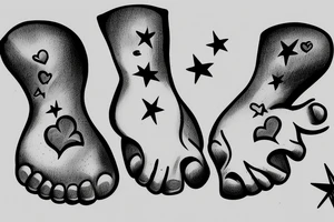 newborn's foot and hand, hearts, stars tattoo idea