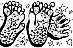 newborn's foot and hand, hearts, stars tattoo idea