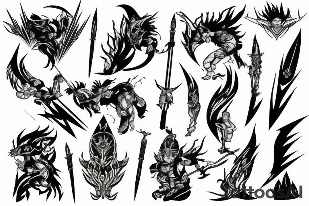 fantasy spear with thunder and lightning tattoo idea