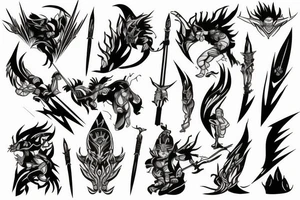 fantasy spear with thunder and lightning tattoo idea