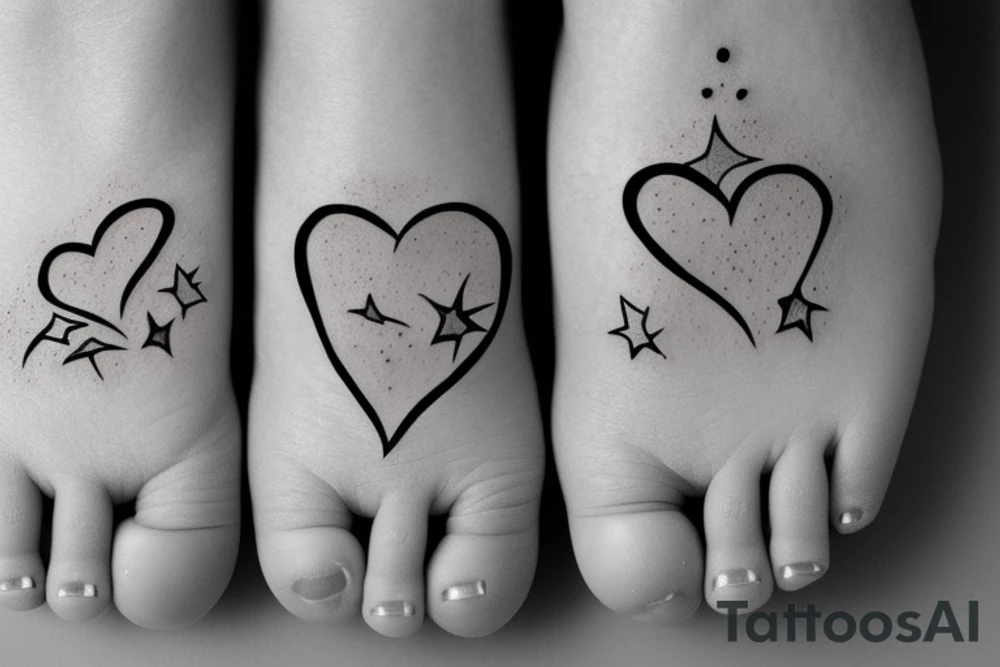 newborn's foot and hand, hearts, stars tattoo idea