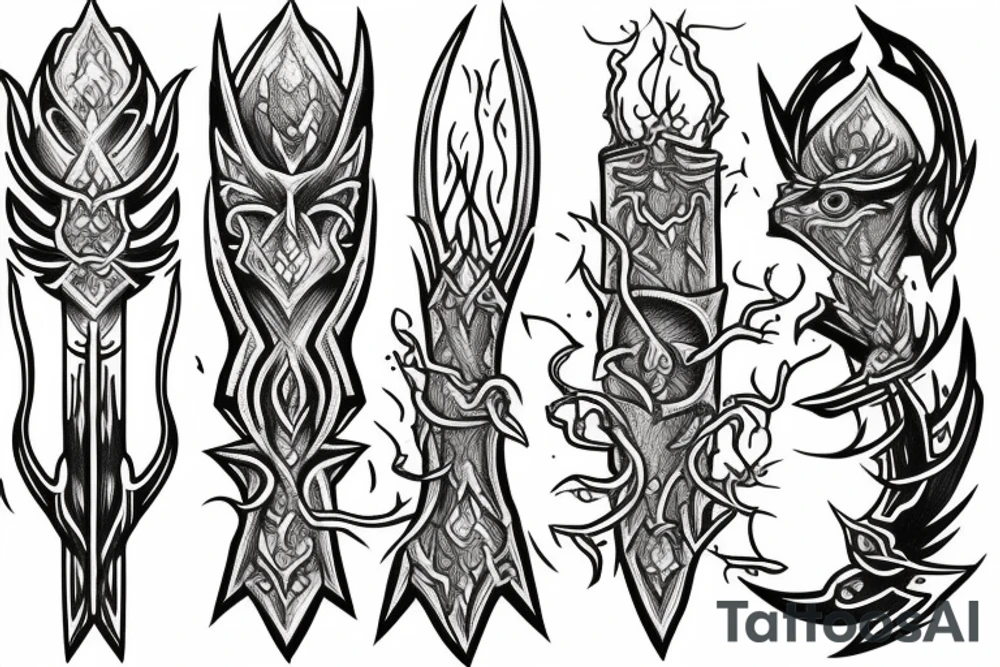 fantasy spear with thunder and lightning tattoo idea
