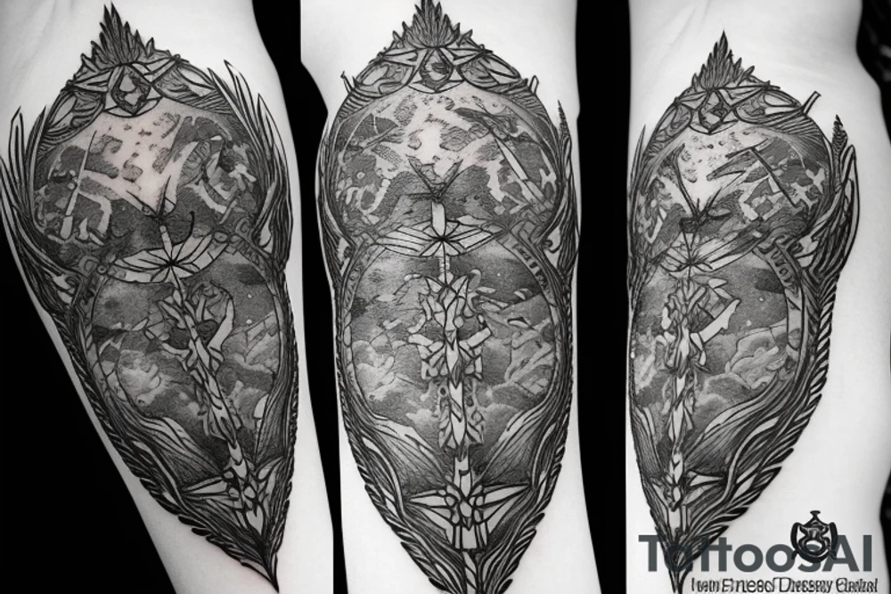 fantasy spear with thunder and lightning tattoo idea