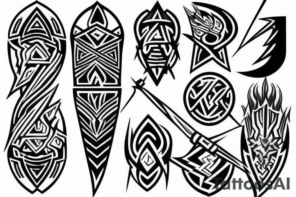 fantasy spear with thunder and lightning tattoo idea