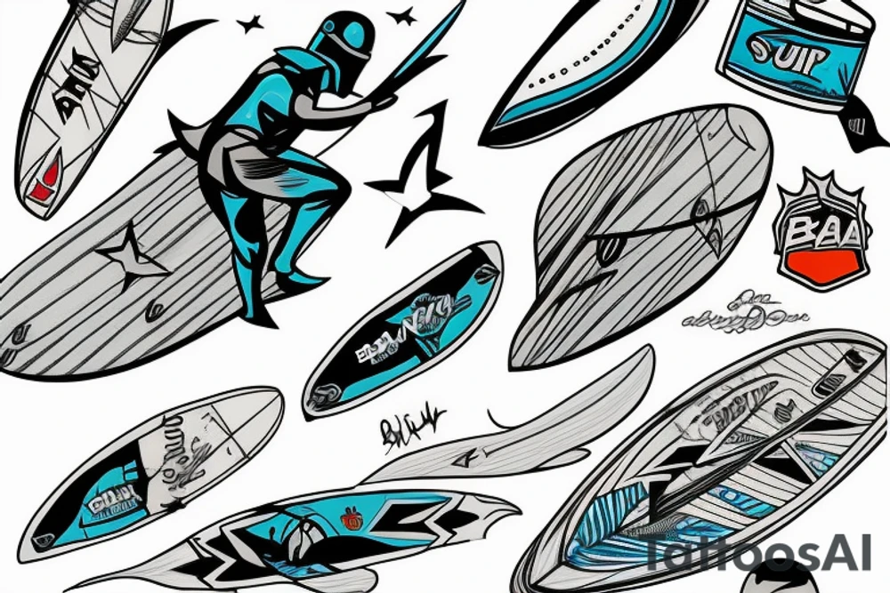 Bobba Fett surfer on the wave tattoo idea