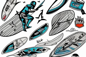 Bobba Fett surfer on the wave tattoo idea