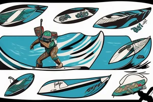 Bobba Fett surfer on the wave tattoo idea