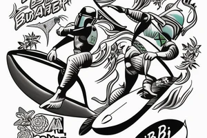 Bobba Fett surfer on the wave pin-up tattoo idea