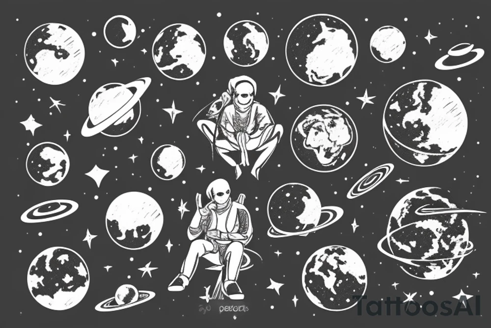 Man sitting on the planet and look at the space tattoo idea