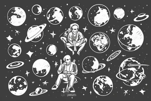 Man sitting on the planet and look at the space tattoo idea