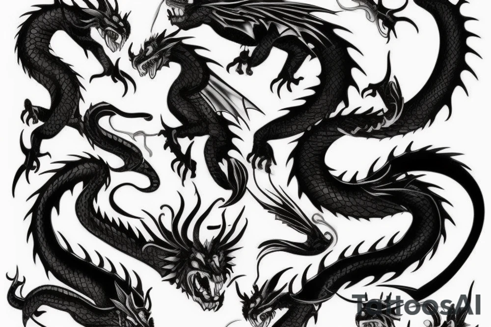 Black dragon and fire tattoo idea