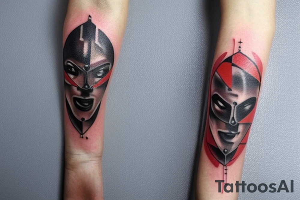 Самурай в доспехах рядом с спортивным мотоциклом двое детей tattoo idea