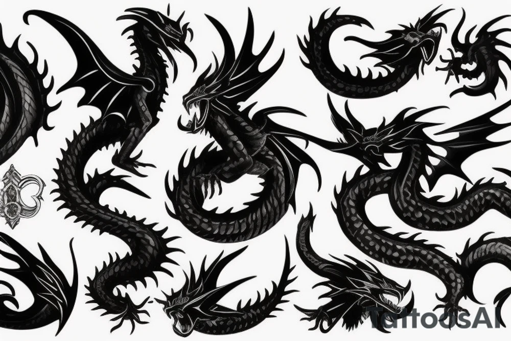 Black dragon and fire tattoo idea