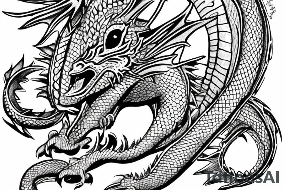 A small angry but cute dragon in boots tattoo idea