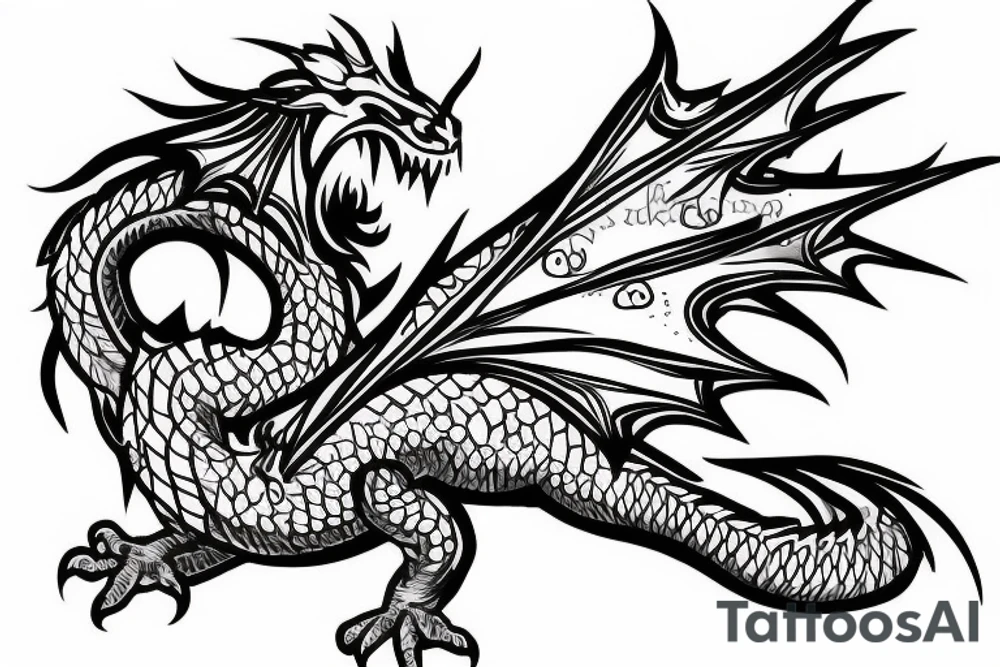 A small angry but cute dragon in boots tattoo idea