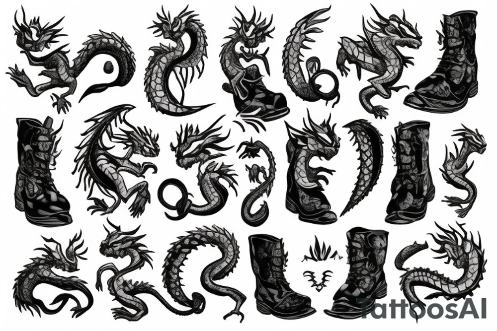 A small angry but cute dragon in boots tattoo idea