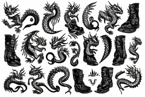 A small angry but cute dragon in boots tattoo idea