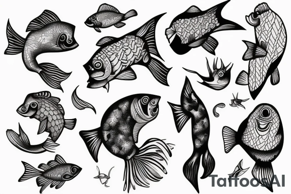 school of fish sleeve tattoo idea