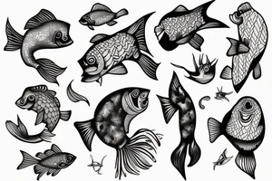school of fish sleeve tattoo idea
