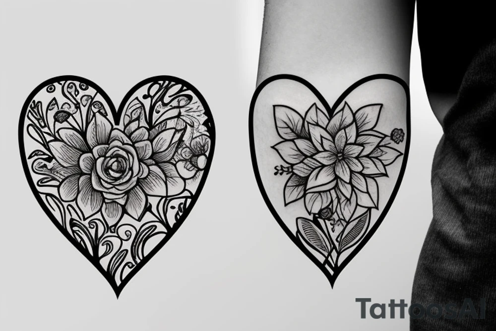 Flowers growing from heart tattoo idea