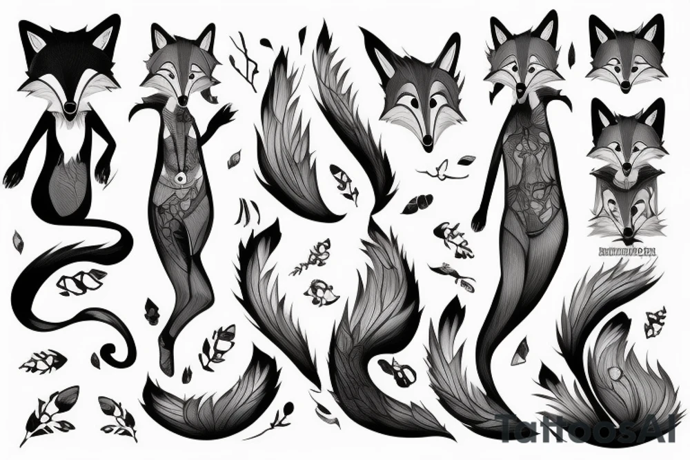 anthropomorphic fox with grey fur and black peek-a-bang hair tattoo idea