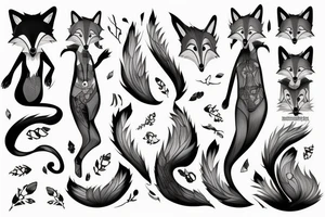anthropomorphic fox with grey fur and black peek-a-bang hair tattoo idea
