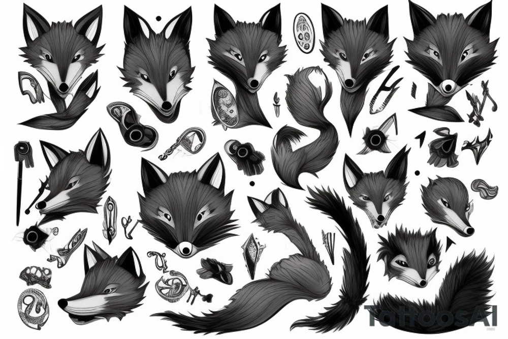 anthropomorphic fox with grey fur and black peek-a-bang hair tattoo idea