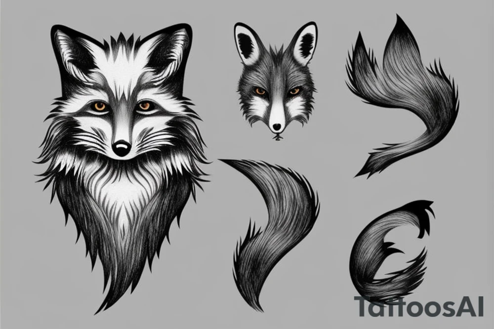 anthropomorphic fox with grey fur and black peek-a-bang hair tattoo idea