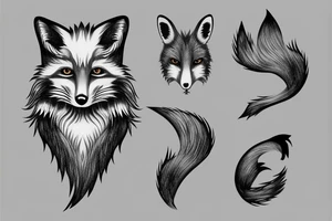 anthropomorphic fox with grey fur and black peek-a-bang hair tattoo idea