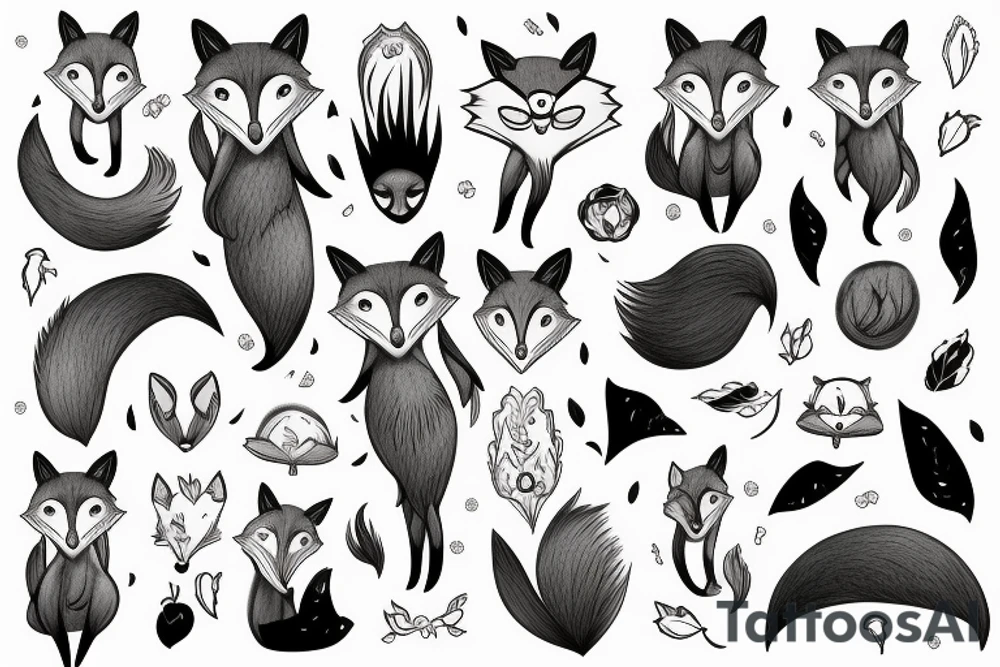 anthropomorphic fox with grey fur and black peek-a-bang hair tattoo idea