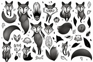 anthropomorphic fox with grey fur and black peek-a-bang hair tattoo idea