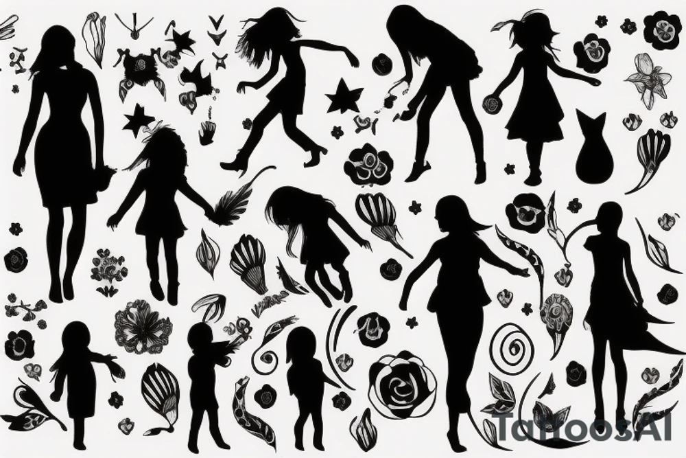 wife and daughter silhouettes tattoo idea