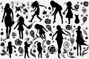 wife and daughter silhouettes tattoo idea