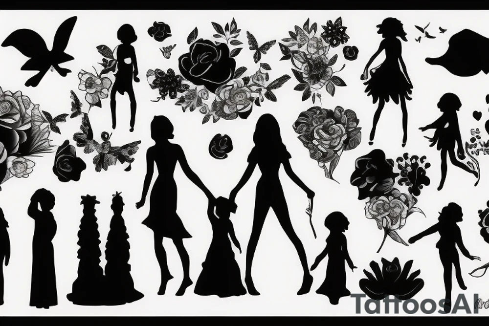 wife and daughter silhouettes tattoo idea