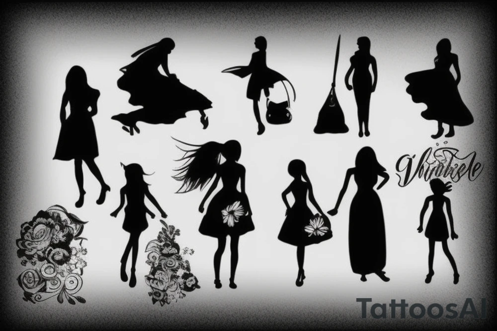 wife and daughter silhouettes tattoo idea