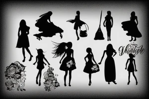 wife and daughter silhouettes tattoo idea