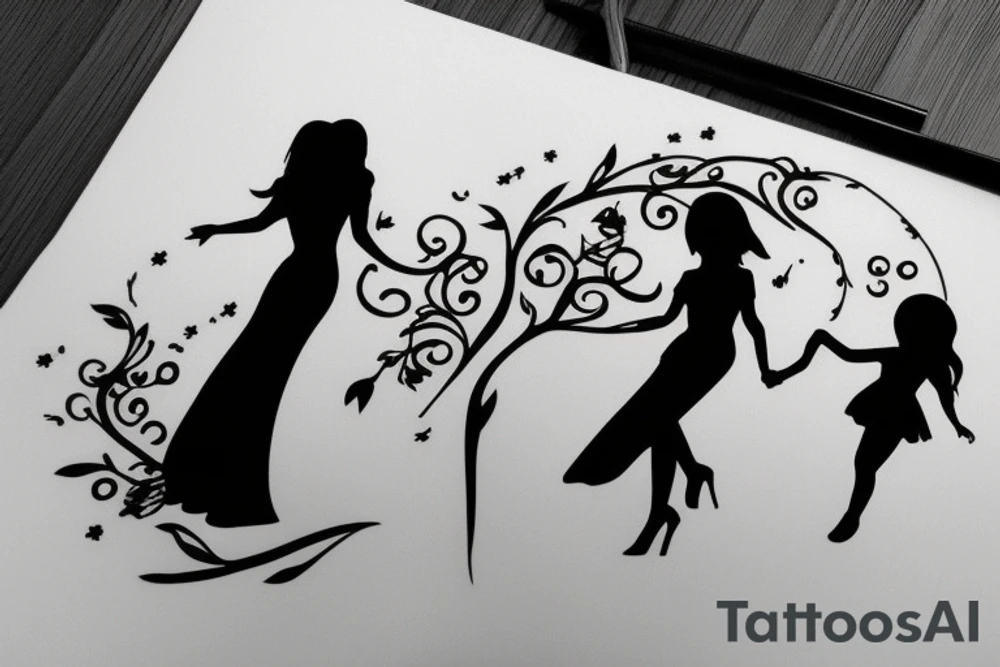 wife and daughter silhouettes tattoo idea
