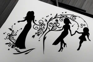 wife and daughter silhouettes tattoo idea