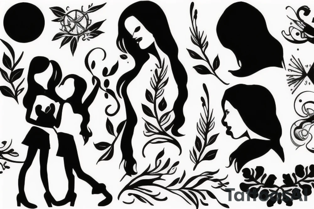 wife and daughter silhouettes tattoo idea