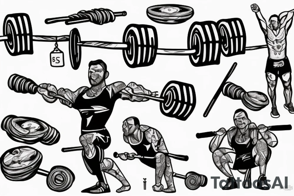 the athlete stands with a barbell in his hands tattoo idea