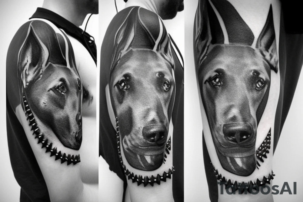 doberman's head in a collar with spikes tattoo idea