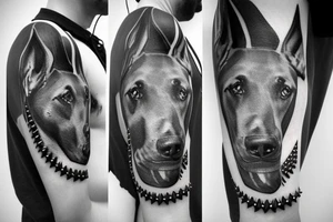 doberman's head in a collar with spikes tattoo idea