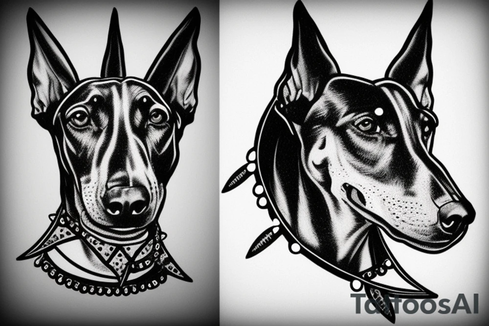 doberman's head in a collar with spikes tattoo idea