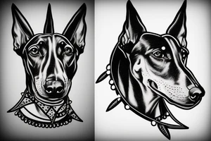 doberman's head in a collar with spikes tattoo idea
