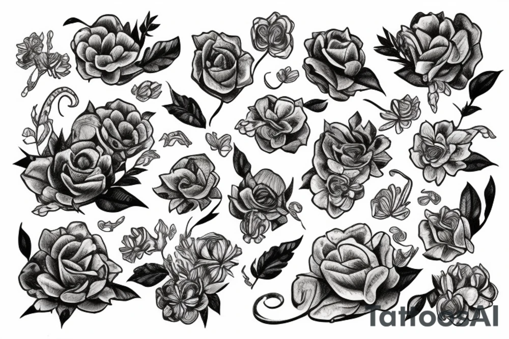A snake beneath a bed of flowers tattoo idea