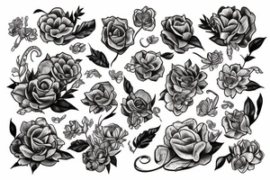 A snake beneath a bed of flowers tattoo idea
